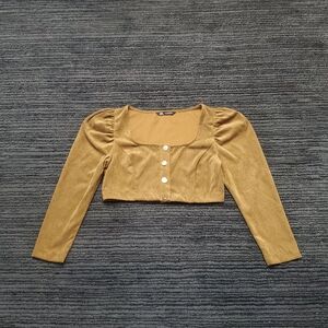 Zara Size XL Tan Long Sleeve Corduroy Button Front Crop